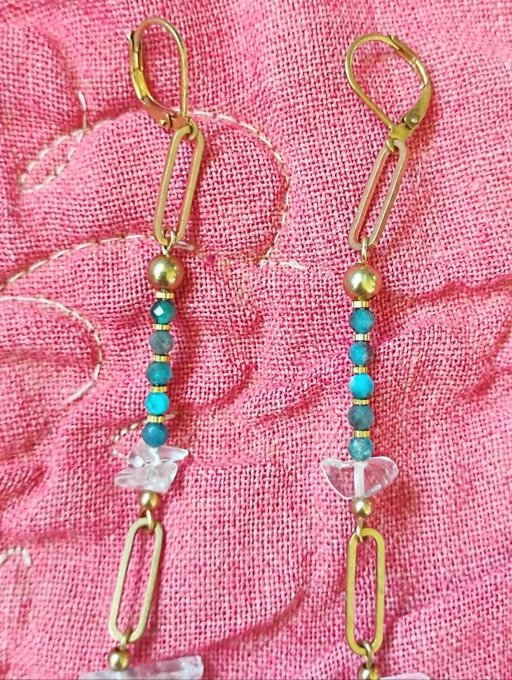 XXL Handmade Quartz and Blue Apatite'Fan' Earrings - Picture 4 of 4